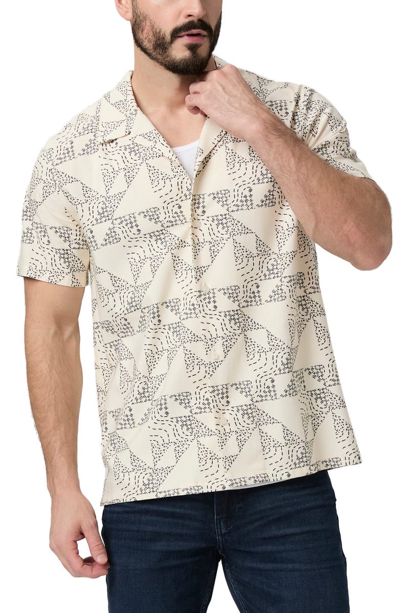 PAIGE Medina Geo Print Camp Shirt, Main, color, Alabaster / Ocean Floor