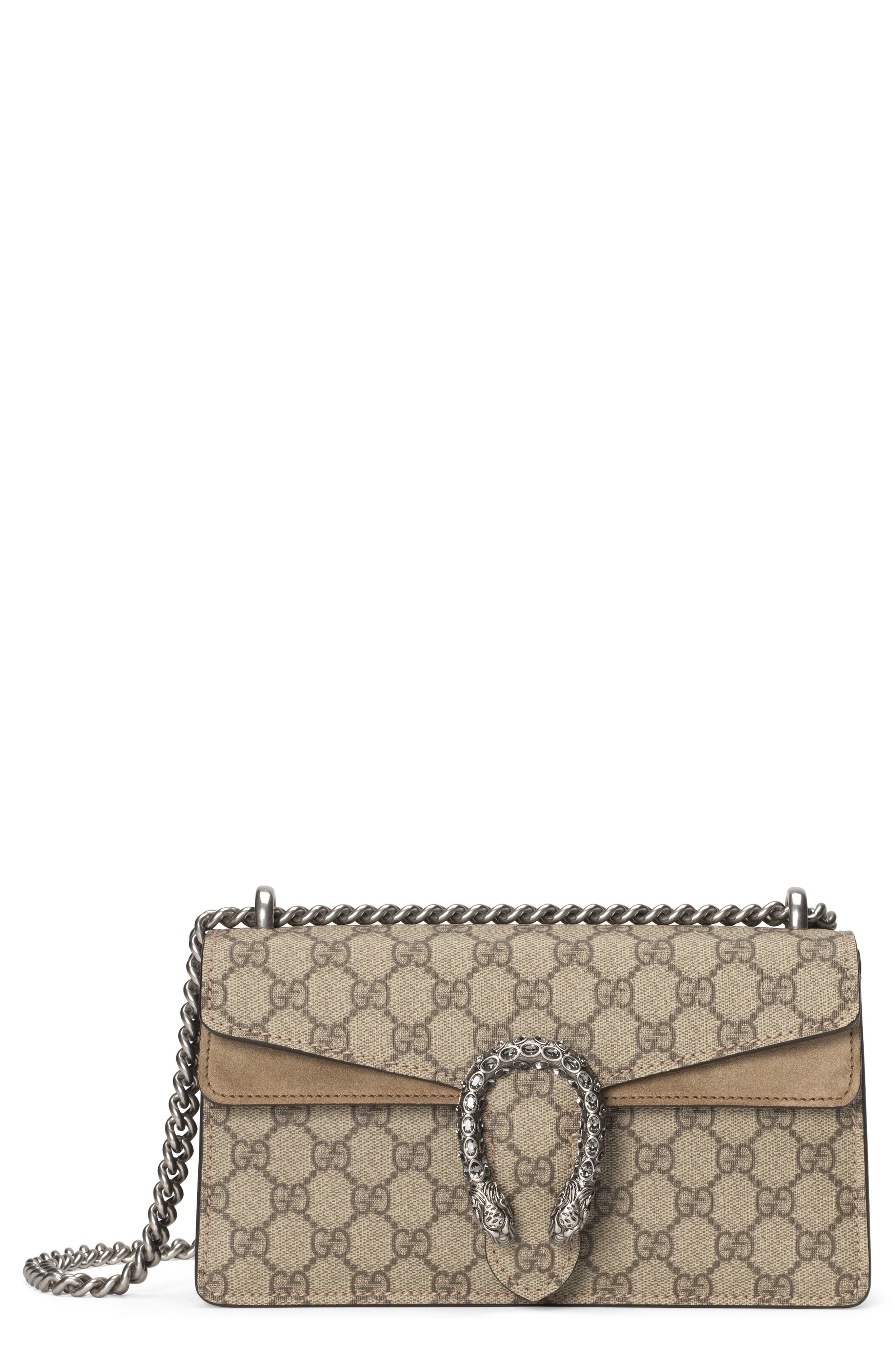 Gucci GG Supreme Canvas & Suede Shoulder Bag, Main, color, 