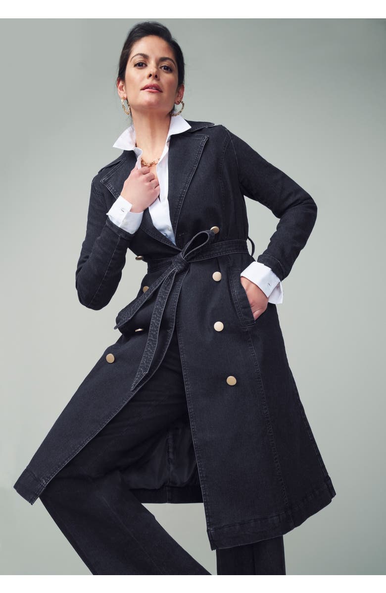Jessica London Refined Denim Trench Coat, Alternate, color, Indigo