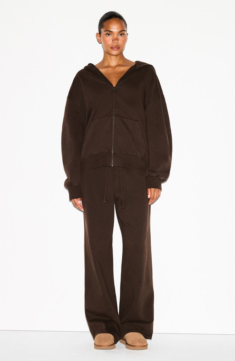 SKIMS Boxy Zip-Up Fleece Hoodie, Alternate, color, Espresso