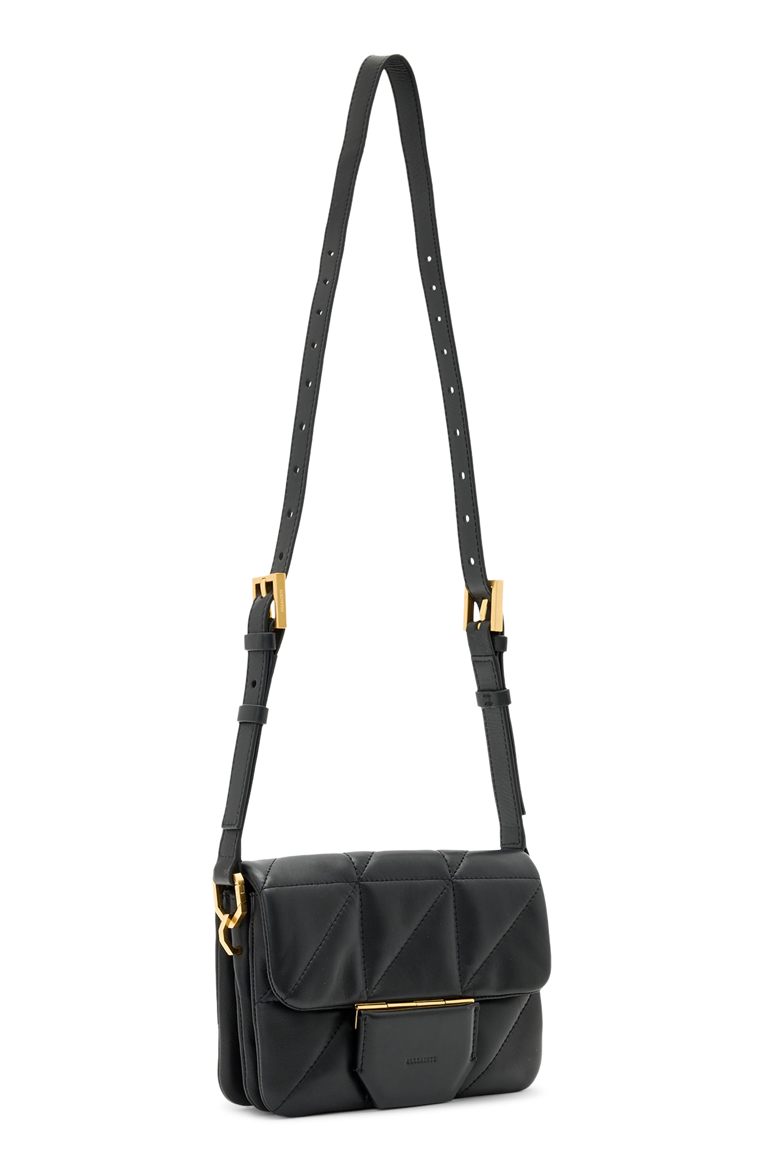 AllSaints Jupiter Quilted Leather Crossbody Bag, Alternate, color, Black