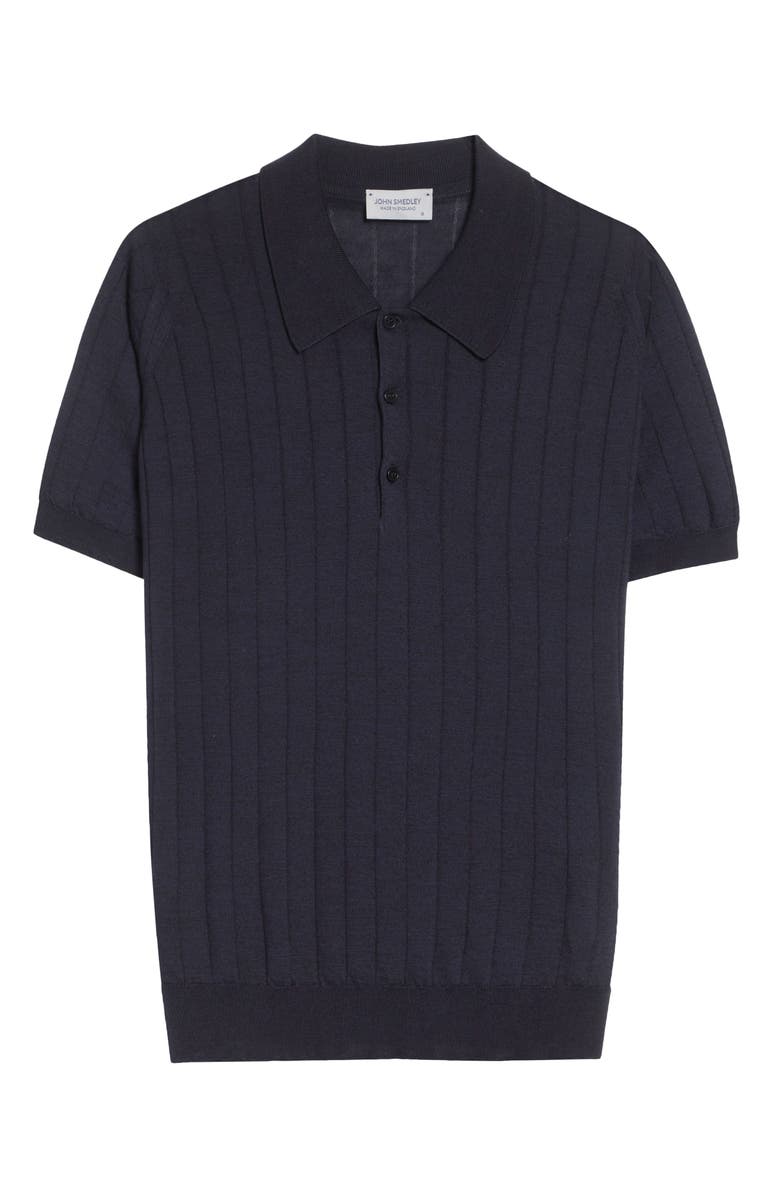 John Smedley Williams Merino Wool & Cotton Polo Sweater, Main, color, Navy