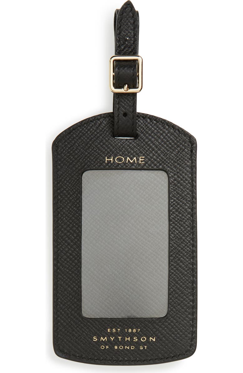 Smythson Panama Home/Destination Calfskin Leather Luggage Label, Main, color,