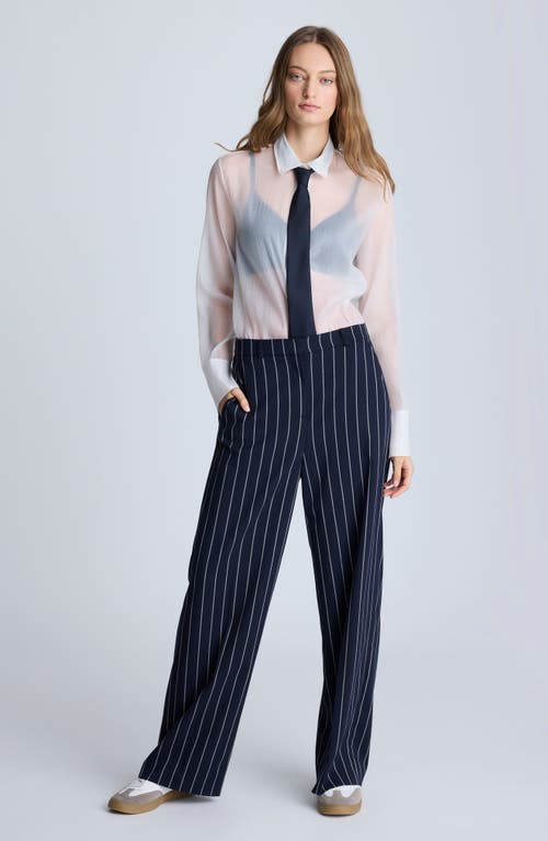 Kenneth Cole High Waist Stripe Wide Leg Pants In Blue