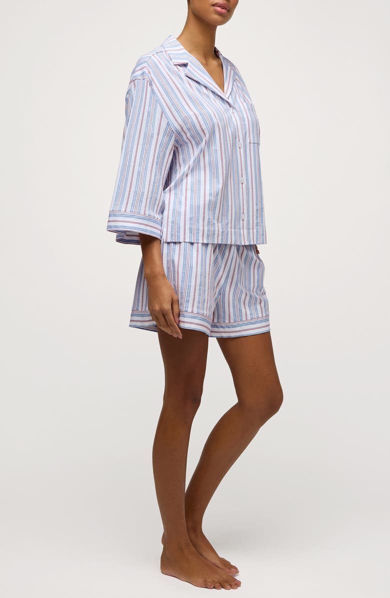 Petite Plume Olivia Stripe Pima Cotton Short Pajamas, Alternate, color, Blue