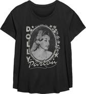 DOLLY PARTON Women's Distressed Stars Portrait Short Sleeve T-Shirt