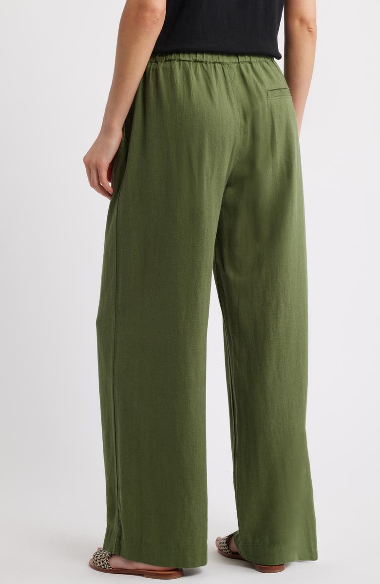 Caslon<sup>®</sup> Wide Leg Pull-On Linen Blend Pants, Alternate, color, Green Bronze
