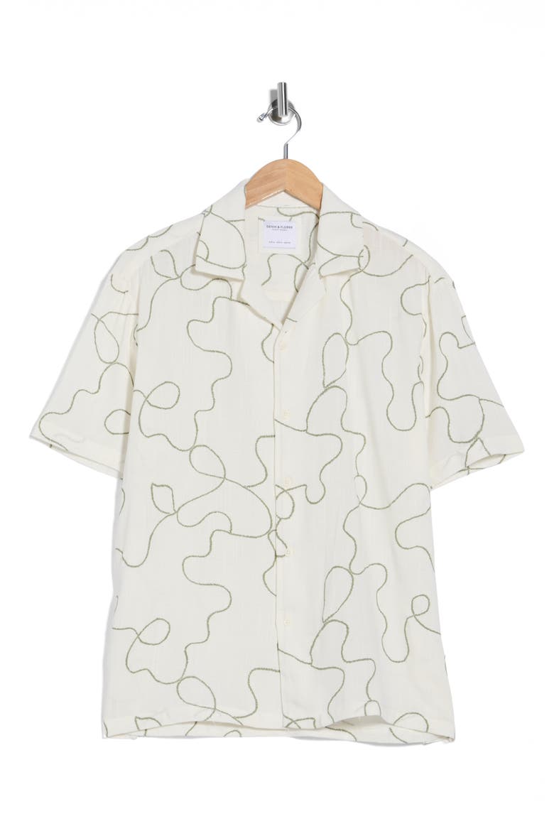 Abstract Print Textured Camp Shirt, Alternate, color, WHITE