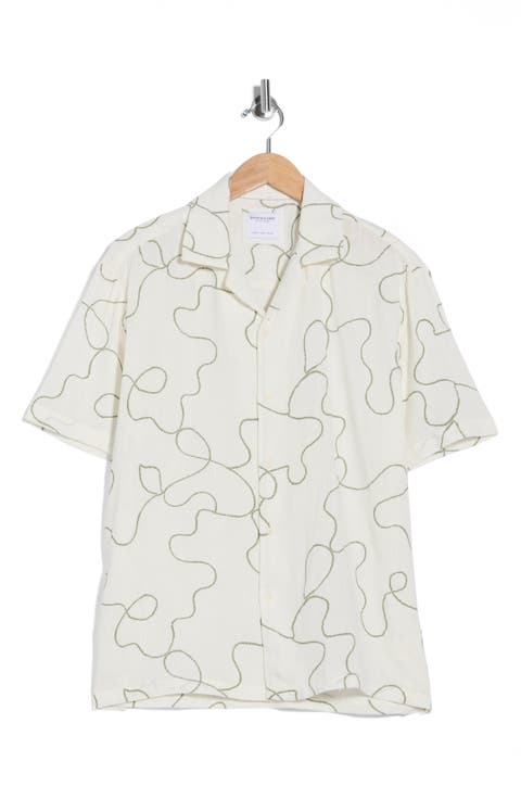 Abstract Print Textured Camp Shirt