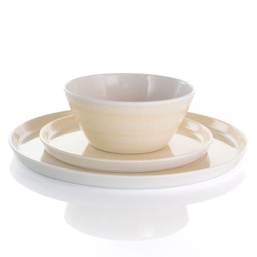 Elama Crafted Clay 12 Piece Lightweight Melamine Dinnerware Set In Neutral