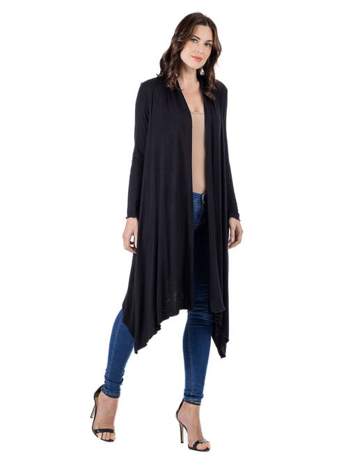 24seven Comfort Apparel Extra Long Open Front Cardigan In Black