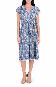 Kensie Embroidered Tie Waist Midi Dress