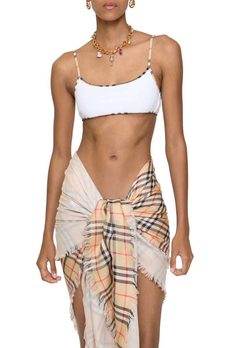 Burberry Starla Check Trim Bikini Top, Alternate, color, White
