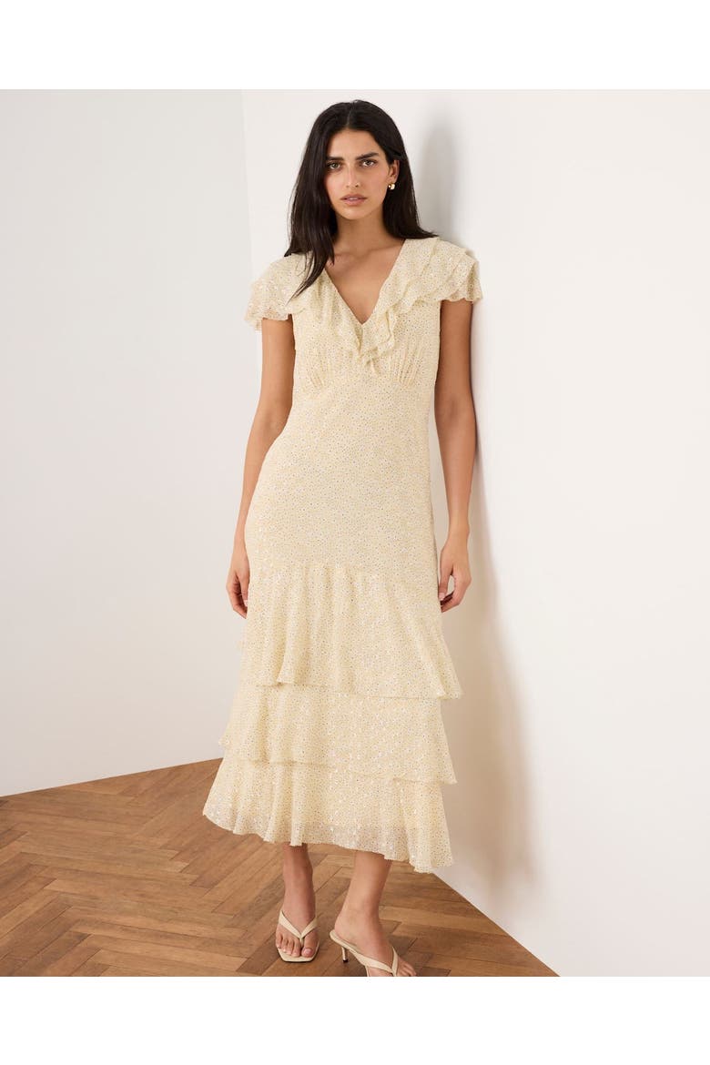 Ruffle Print Midi Dress, Alternate, color, Yellow