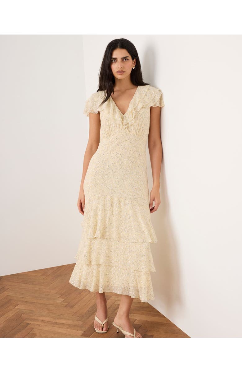 MINT VELVET Ruffle Print Midi Dress, Alternate, color, Yellow