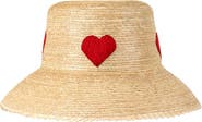 Sunshine Tienda Embroidered Heart Palm Straw Bucket Hat