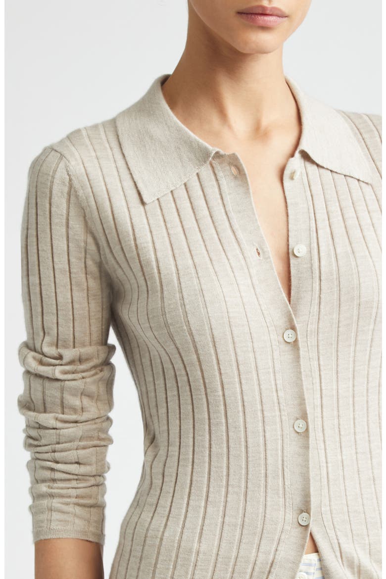 Slim Fit Cashmere & Silk Rib Cardigan, Alternate, color, OAT MELANGE