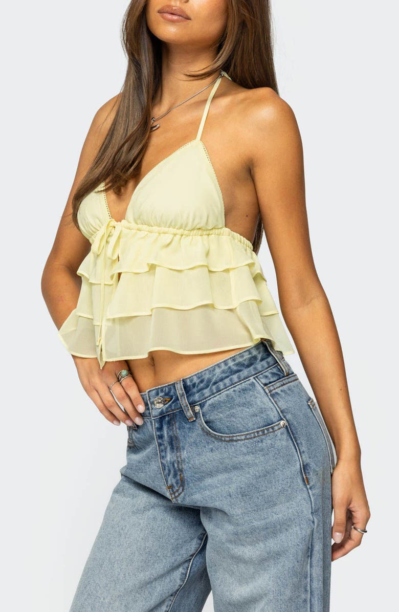 EDIKTED Zephi Split Front Ruffle Top, Alternate, color, Yellow
