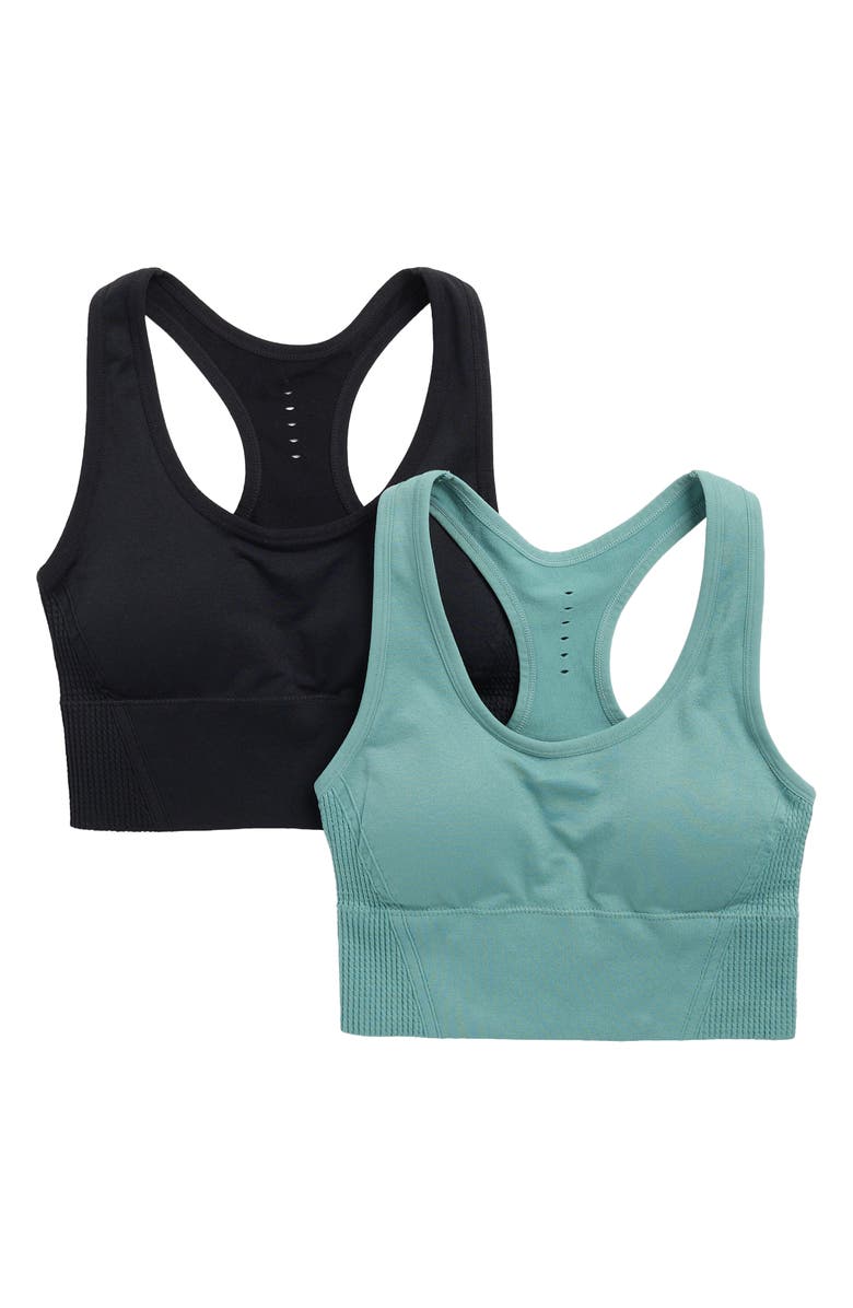 BALANCE COLLECTION Lillian Assorted 2-Pack Seamless Sports Bras, Main, color, Black/ Arctic