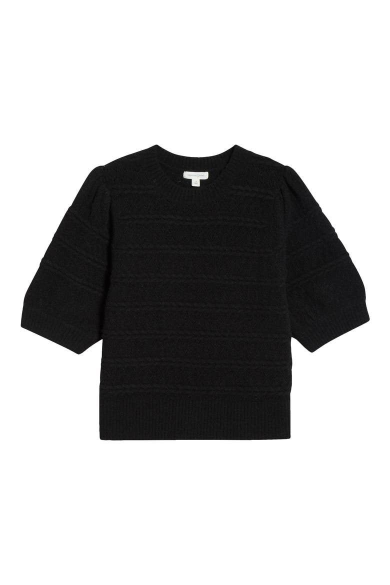 Puff Sleeve Cable Stitch Sweater, Alternate, color, BLACK