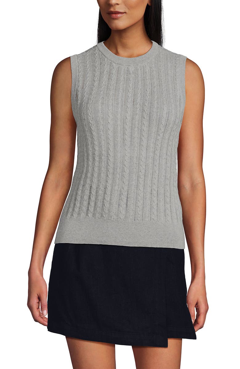 Lands' End Cotton Pointelle Shell Sweater, Main, color, Gray Heather