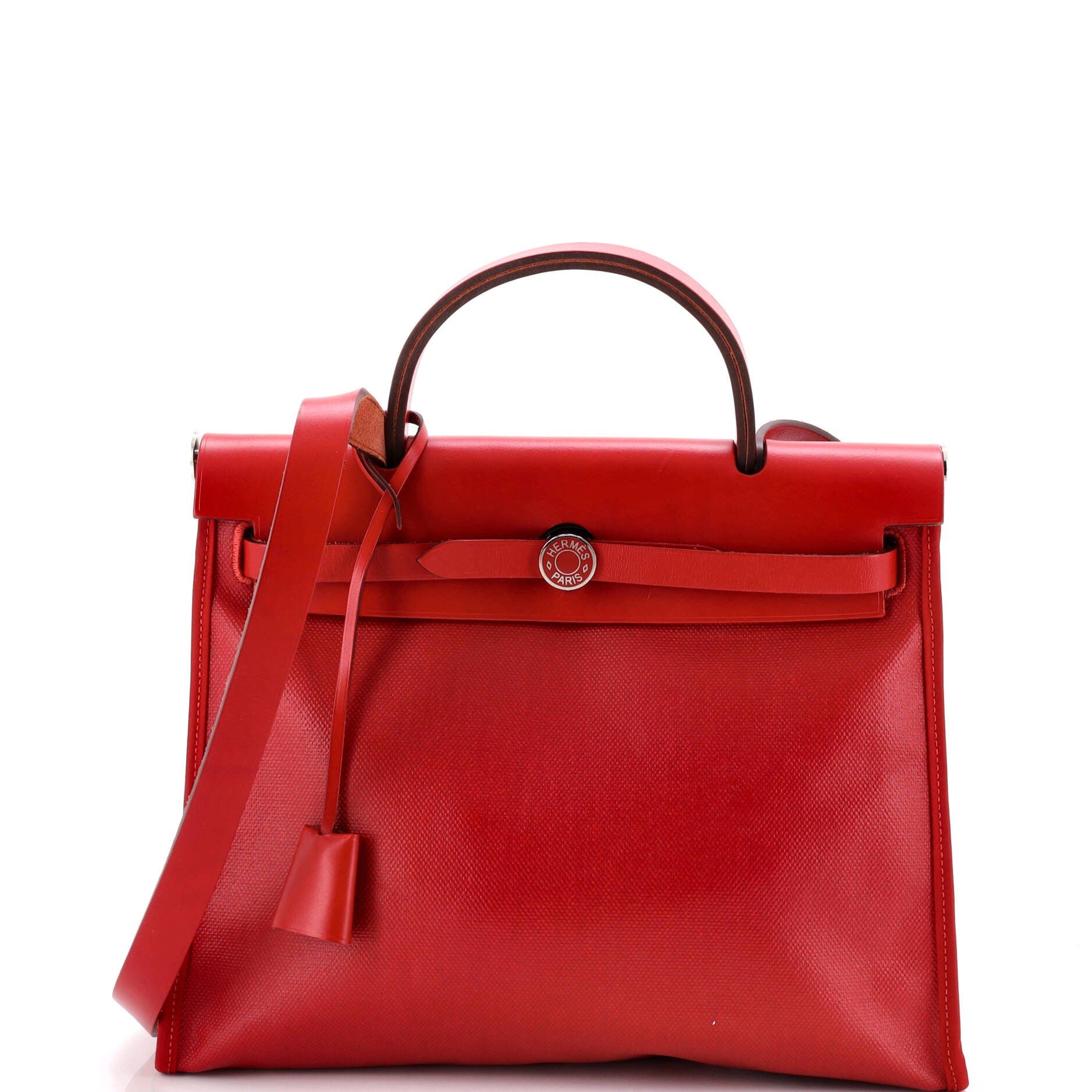 Pre-Owned Hermes Herbag Zip Berline Vache Canvas and Leather 31, Main, color, Rouge Piment