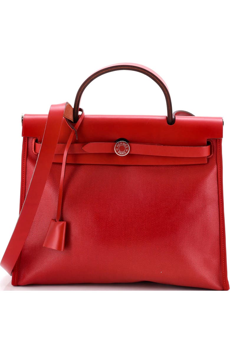 Pre-Owned Hermes Herbag Zip Berline Vache Canvas and Leather 31, Main, color, Rouge Piment