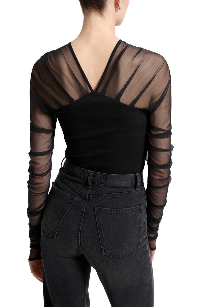 Marcella Lita Mesh & Ponte Top, Alternate, color, Black