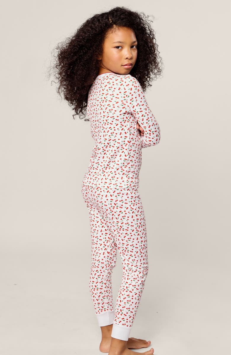 Petite Plume Kids' Cherry Print Floral Fitted Two-Piece Pajamas, Alternate, color, White