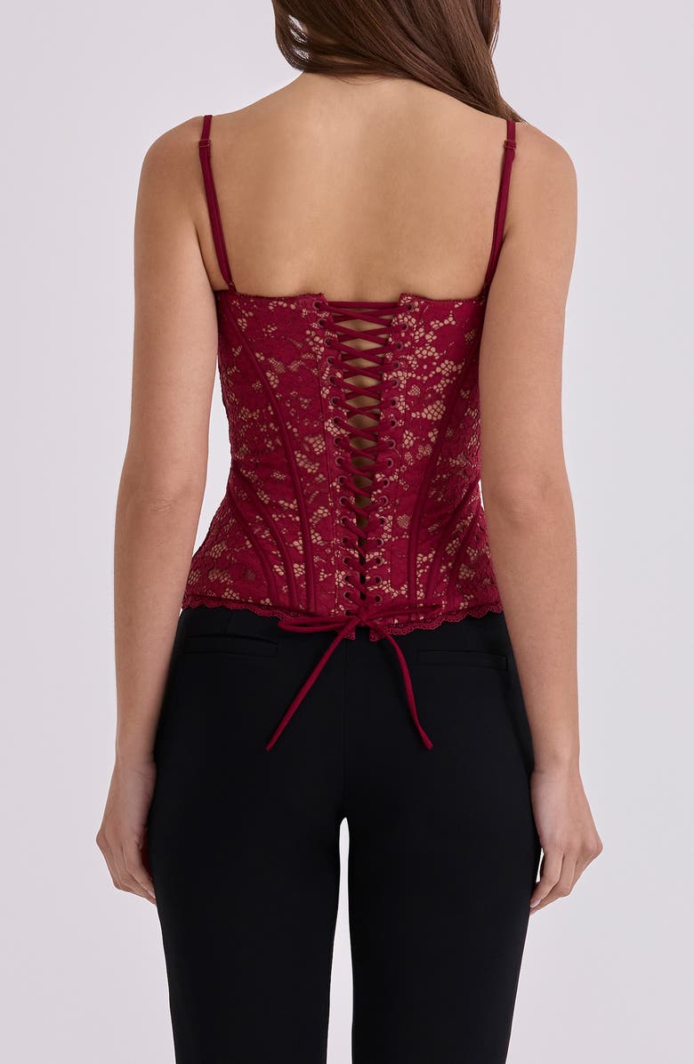 HOUSE OF CB Rania Wine Lace Corset Top, Alternate, color, Red