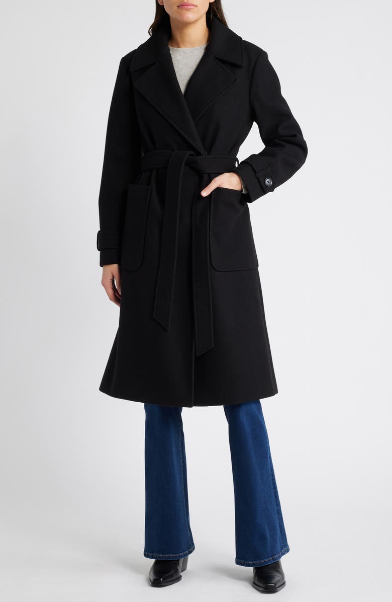BCBG Max Azria Belted Coat with Removable Faux Fur Collar, Alternate, color,