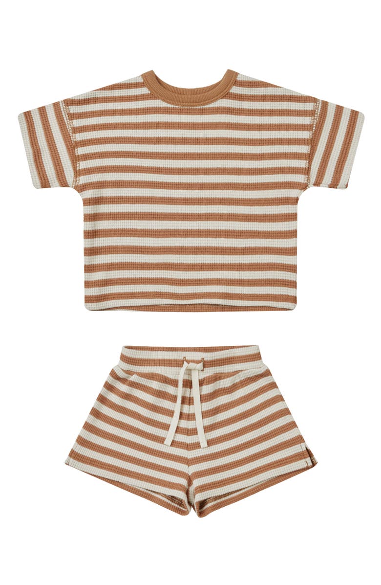 QUINCY MAE Stripe Organic Cotton Waffle T-Shirt & Shorts Set, Main, color, 