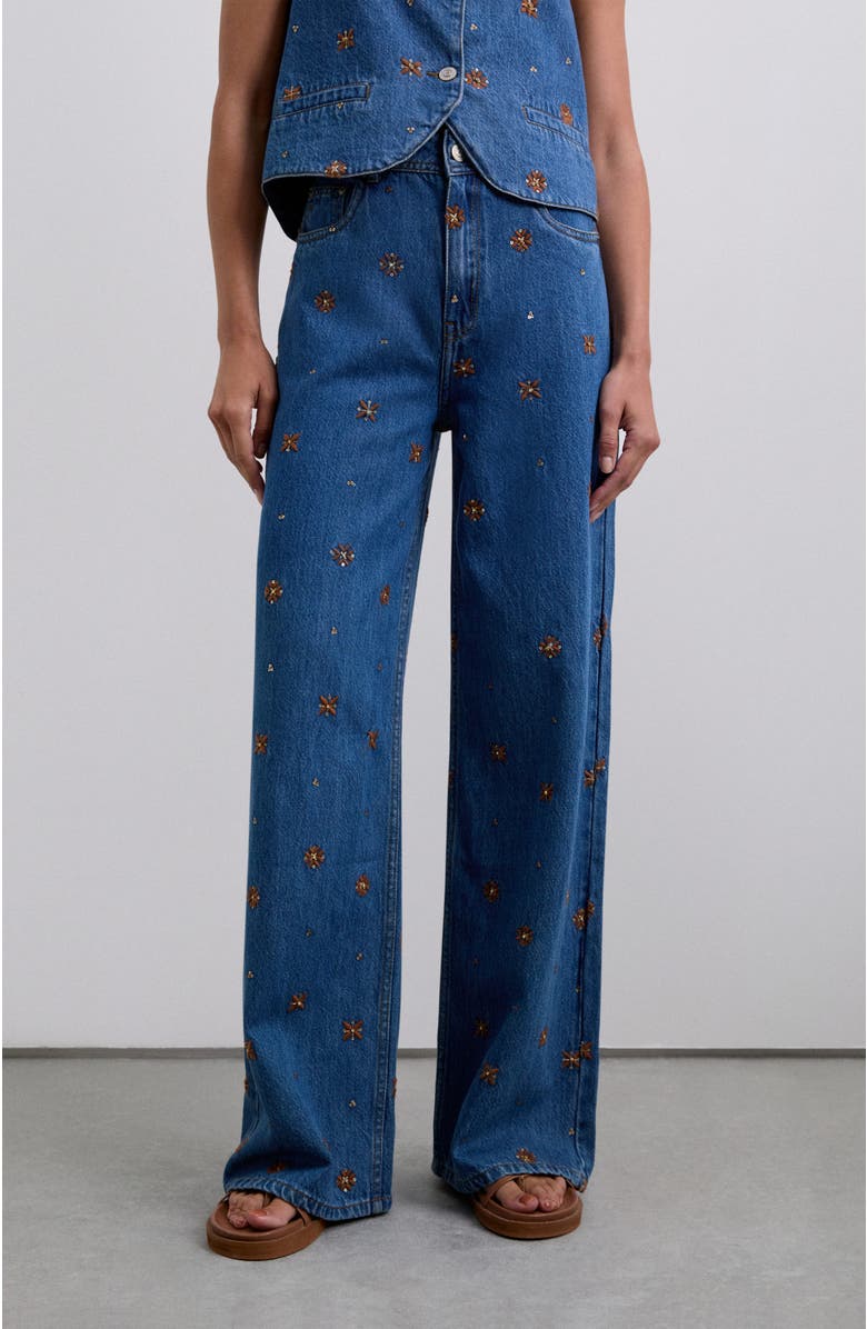 Scalpers Embflower Denim Pant, Main, color, Indigo