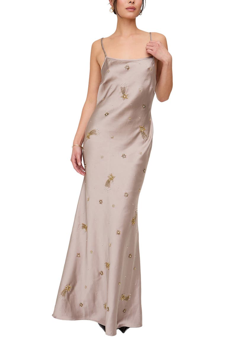 Starburst All Over Embellished Maxi Dress, Alternate, color, Light Grey