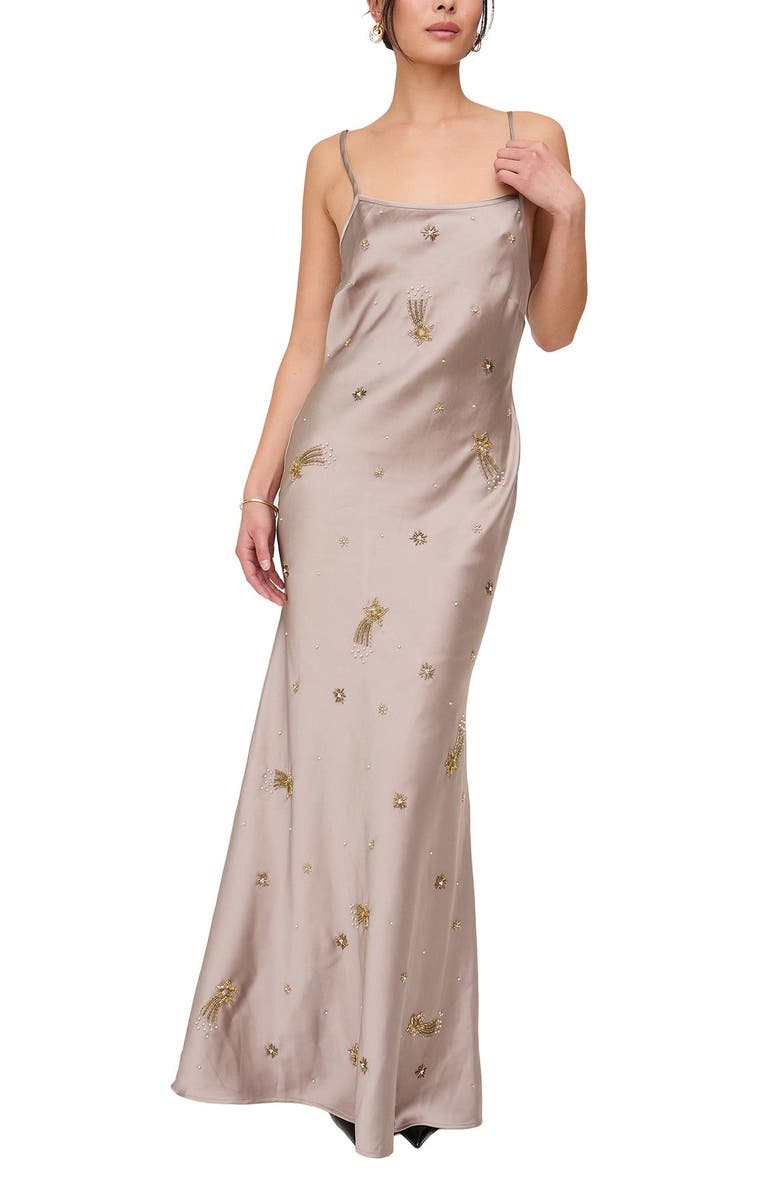 Lily and Lionel London Starburst All Over Embellished Maxi Dress, Alternate, color, Light Grey