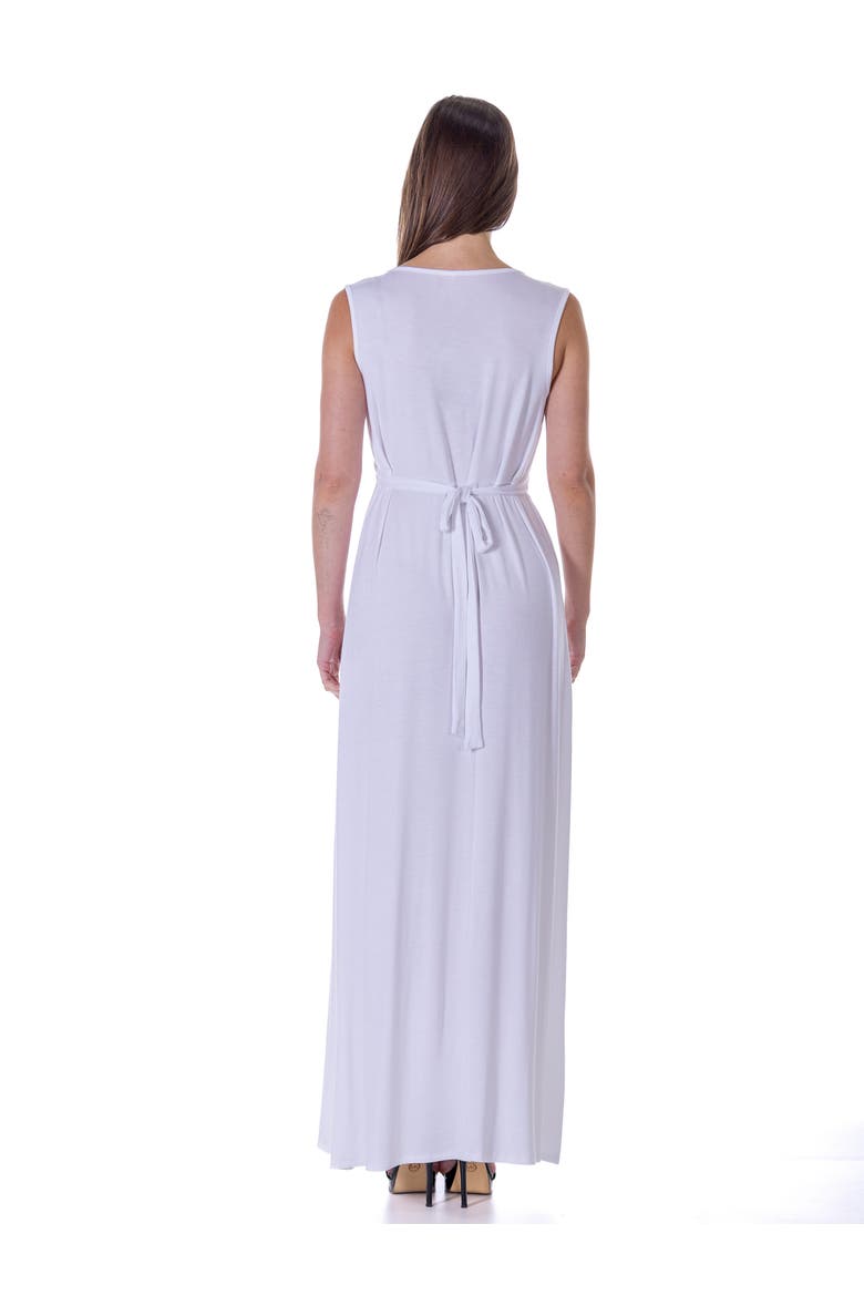 V-Neck Sleeveless Maxi Dress with Belt, Alternate, color, White