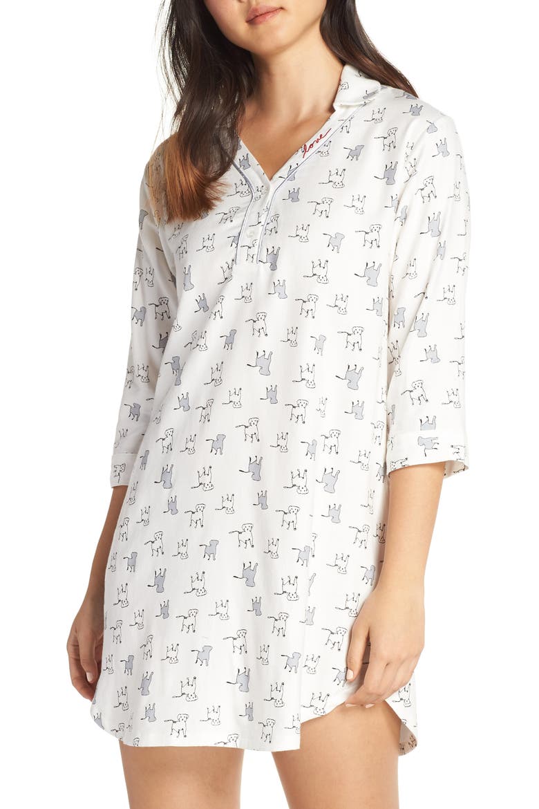 Dog Print Flannel Nightshirt, Main, color, IVORY