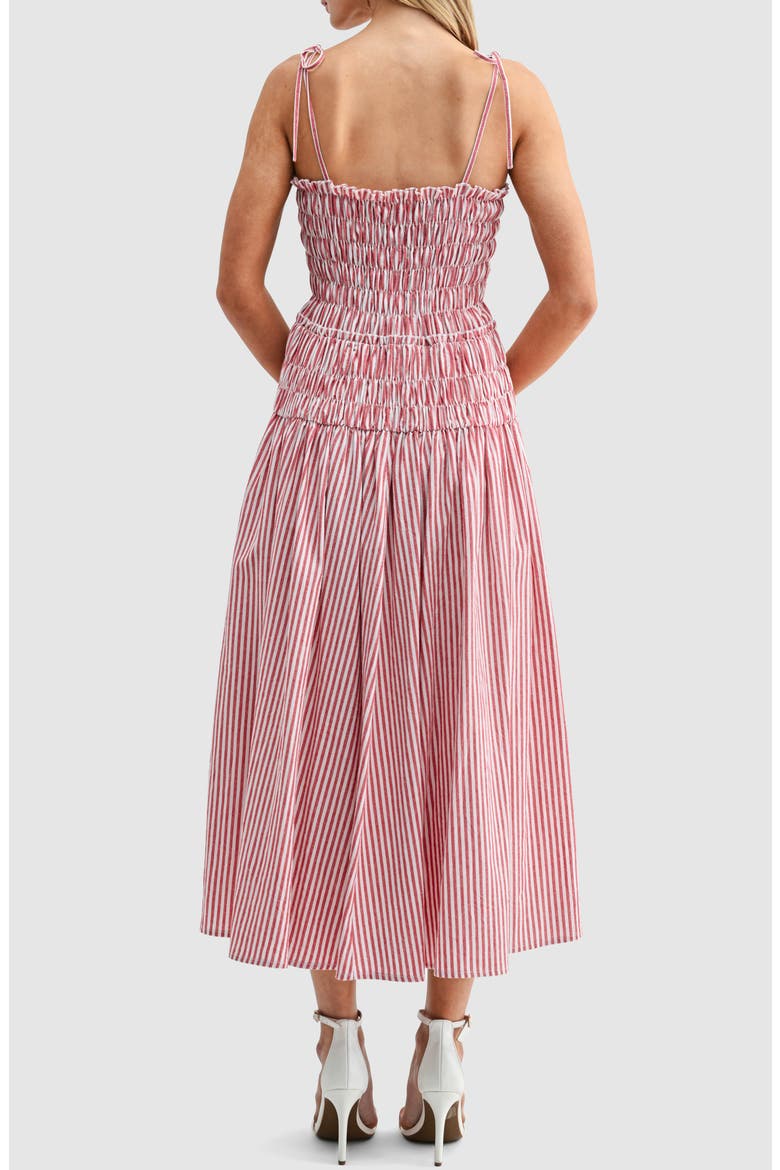 Stripe Smocked Bodice Jersey Midi Dress, Alternate, color, RED IVORY