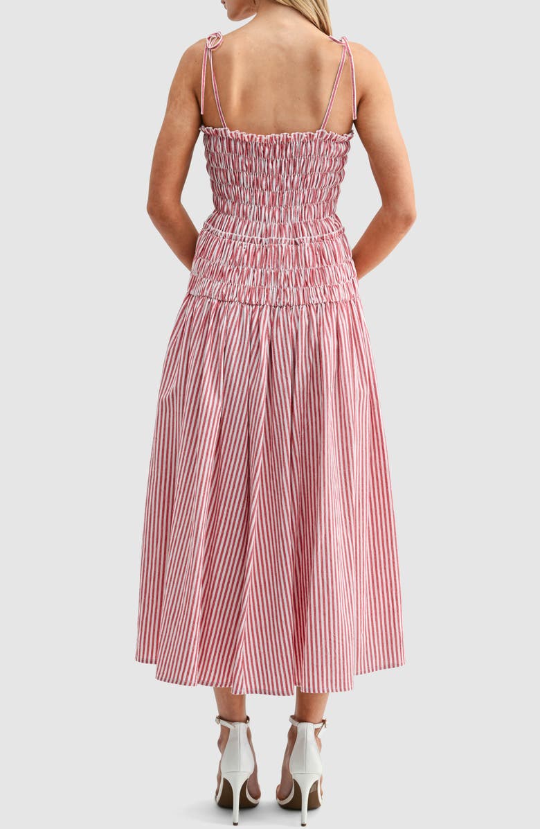 All in Favor Stripe Smocked Bodice Jersey Midi Dress, Alternate, color, Red Ivory
