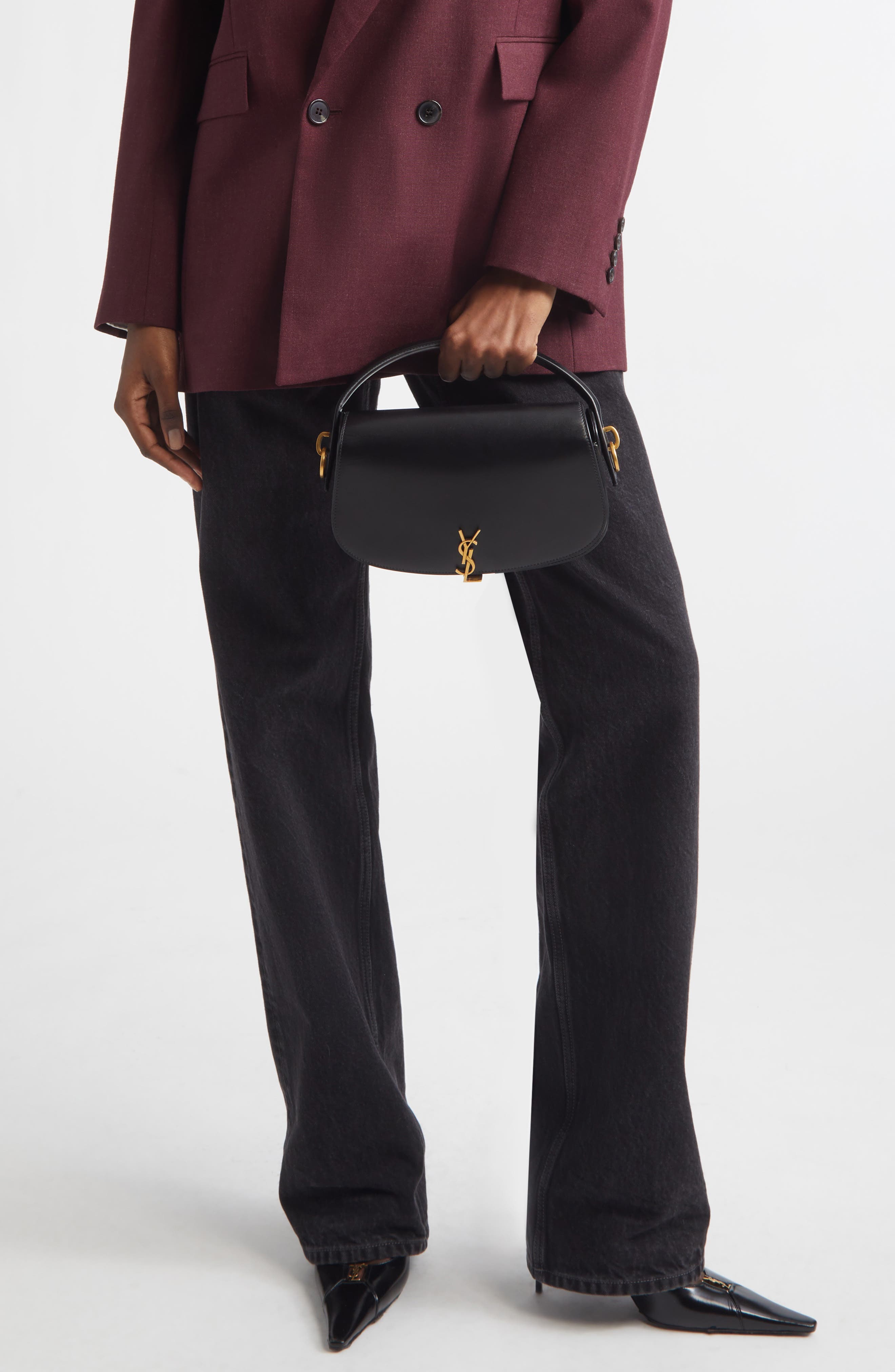 Saint Laurent Voltaire Leather Crossbody Bag, Alternate, color, Nero