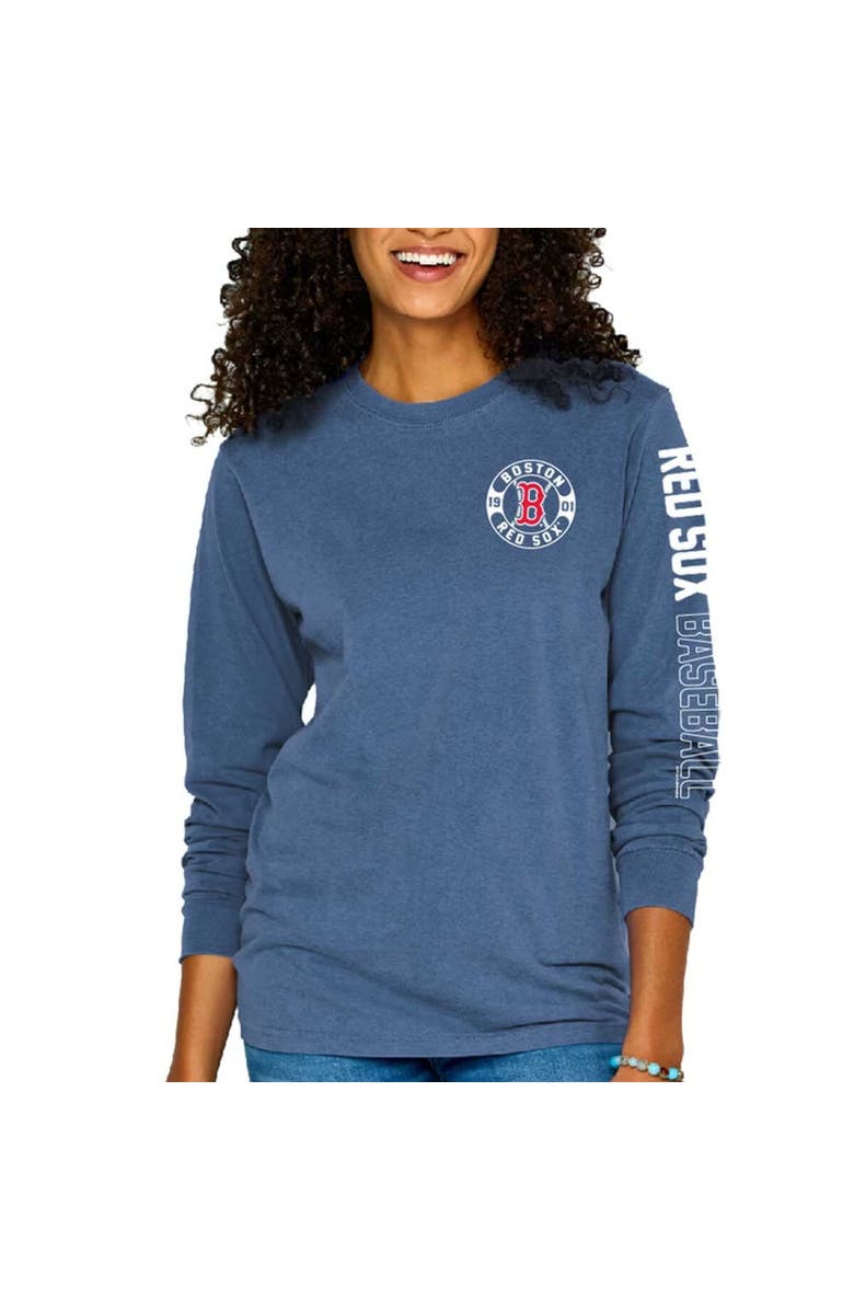SOFT AS A GRAPE Women's Soft as a Grape Blue Boston Red Sox Pigment-Dyed Long Sleeve T-Shirt, Alternate, color, 