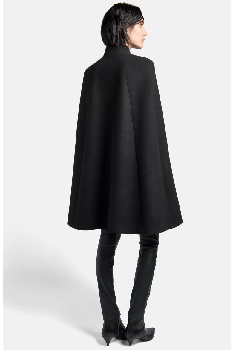 Leather Collar Wool Blend Cape, Alternate, color, BLACK