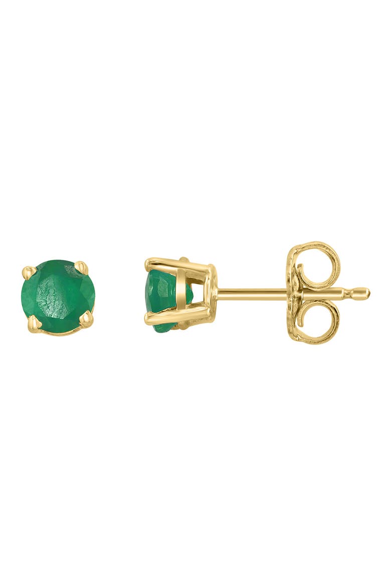 14-Karat Yellow Gold Emerald Stud Earrings, Main, color, EMERALD GREEN