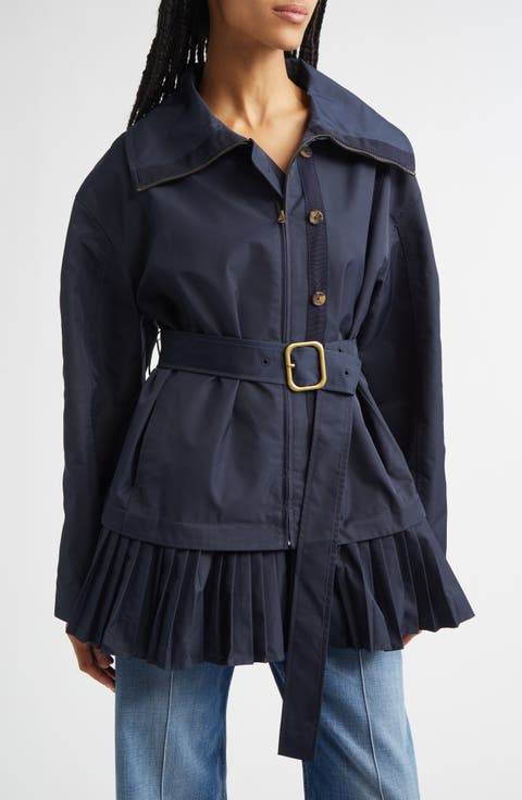 Lison Belted Jacket with Pleated Hem