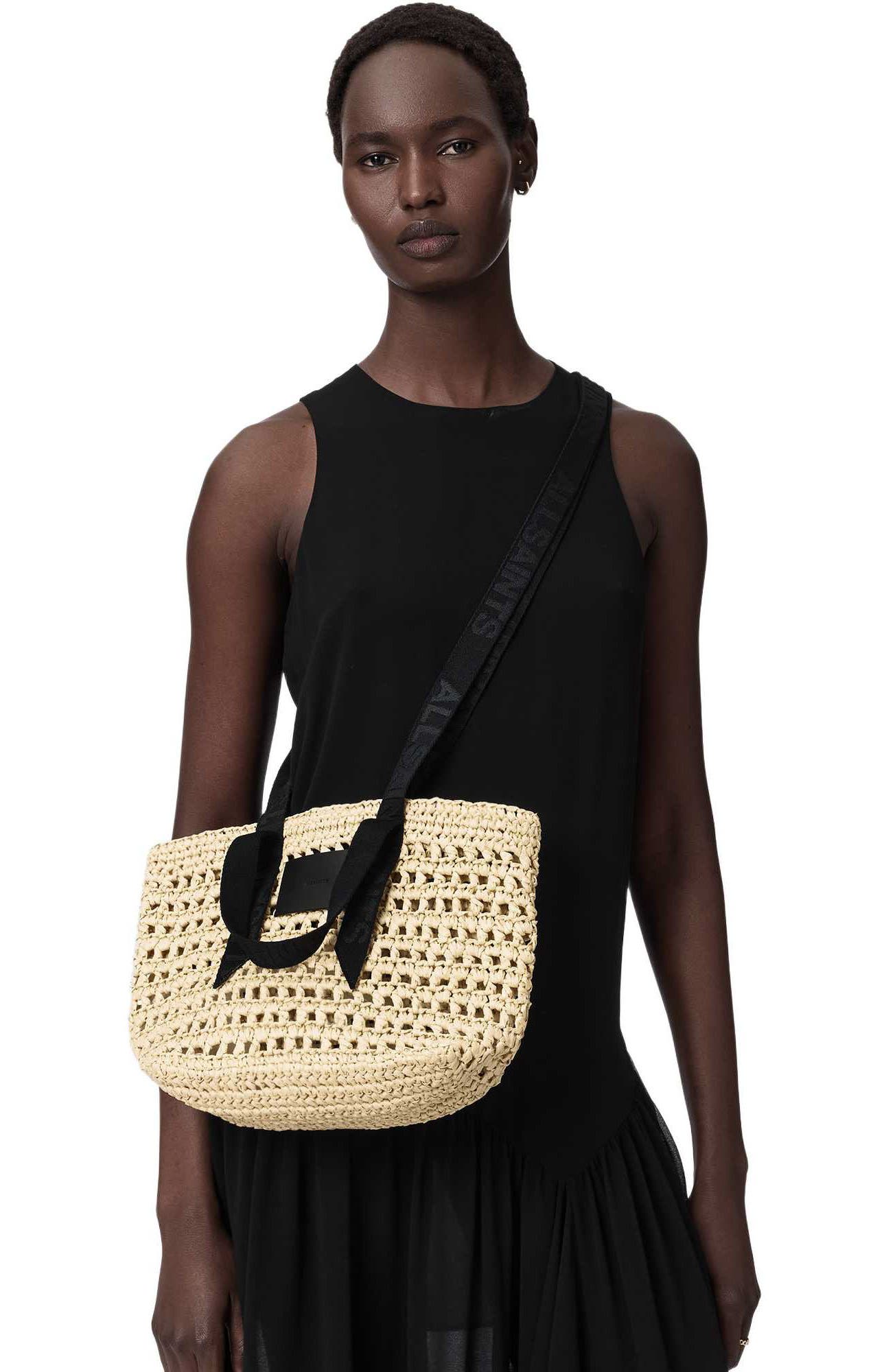 AllSaints Mini Celayne Straw Tote, Alternate, color, Unbleached White