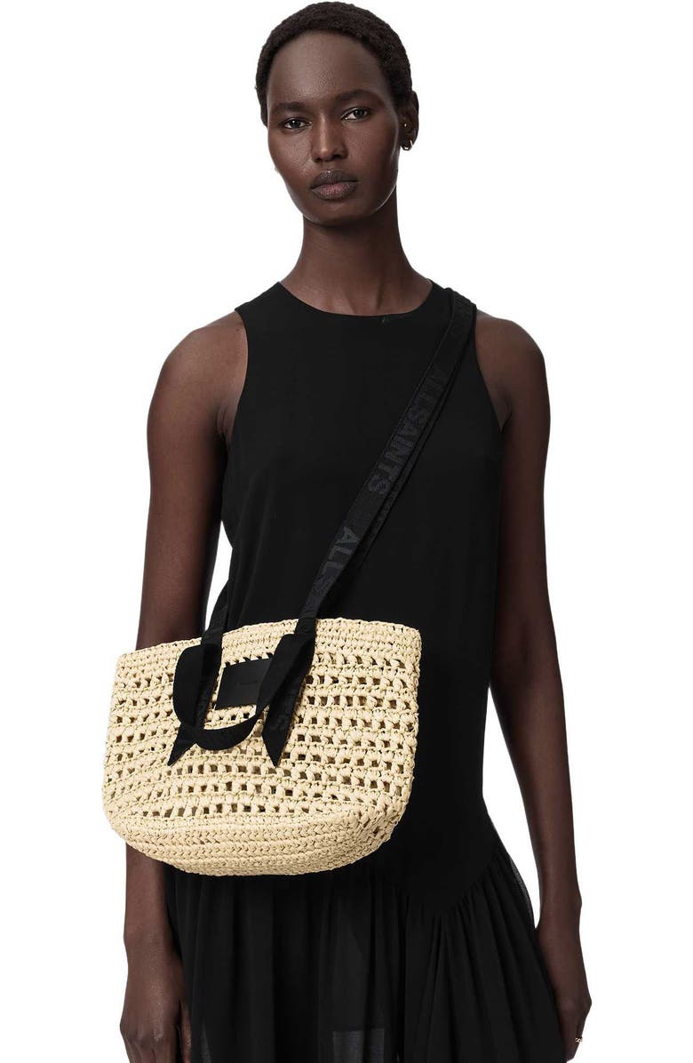 AllSaints Mini Celayne Straw Tote, Alternate, color, Unbleached White