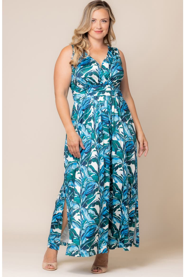 Daniela Sleeveless Maxi Dress, Alternate, color, TEAL PALM PRINT