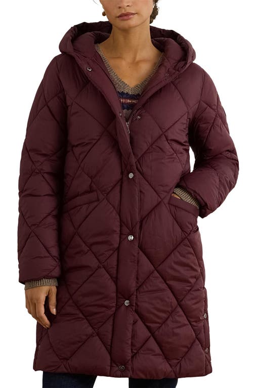 Ralph Lauren Lauren  Diamond Quilted Hooded Coat In Burgundy