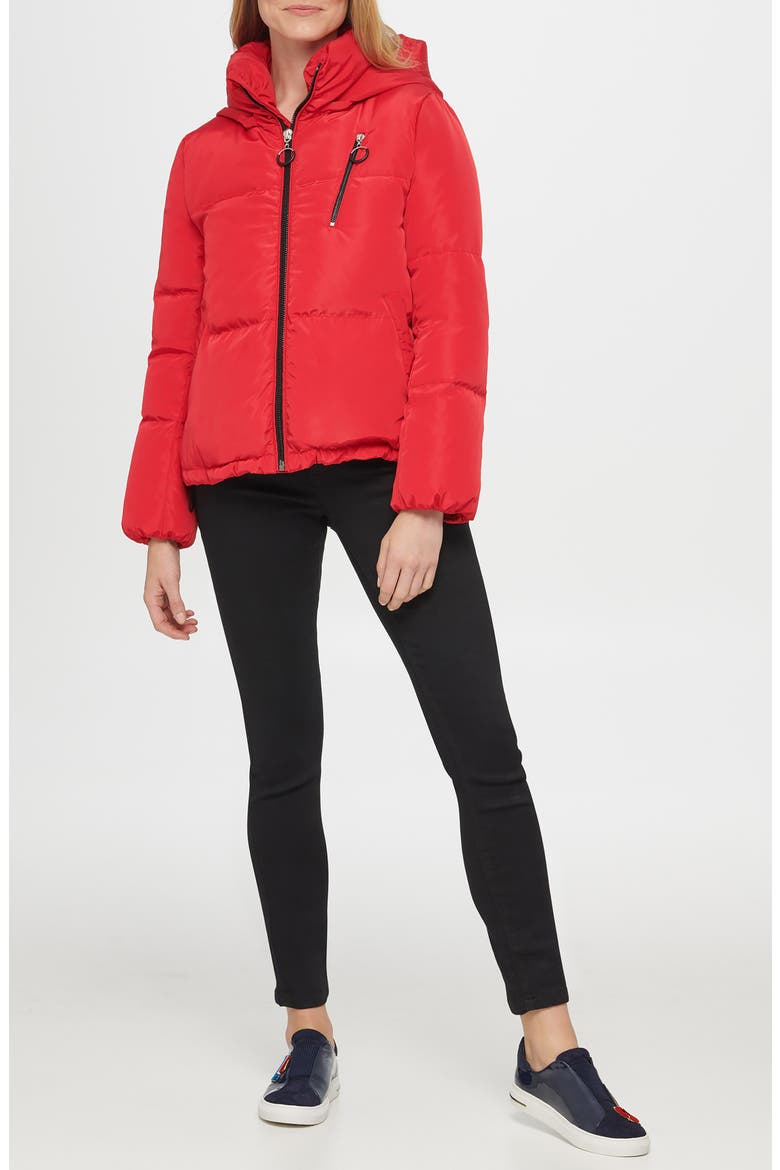 Cropped Hooded Puffer Coat, Alternate, color, RED