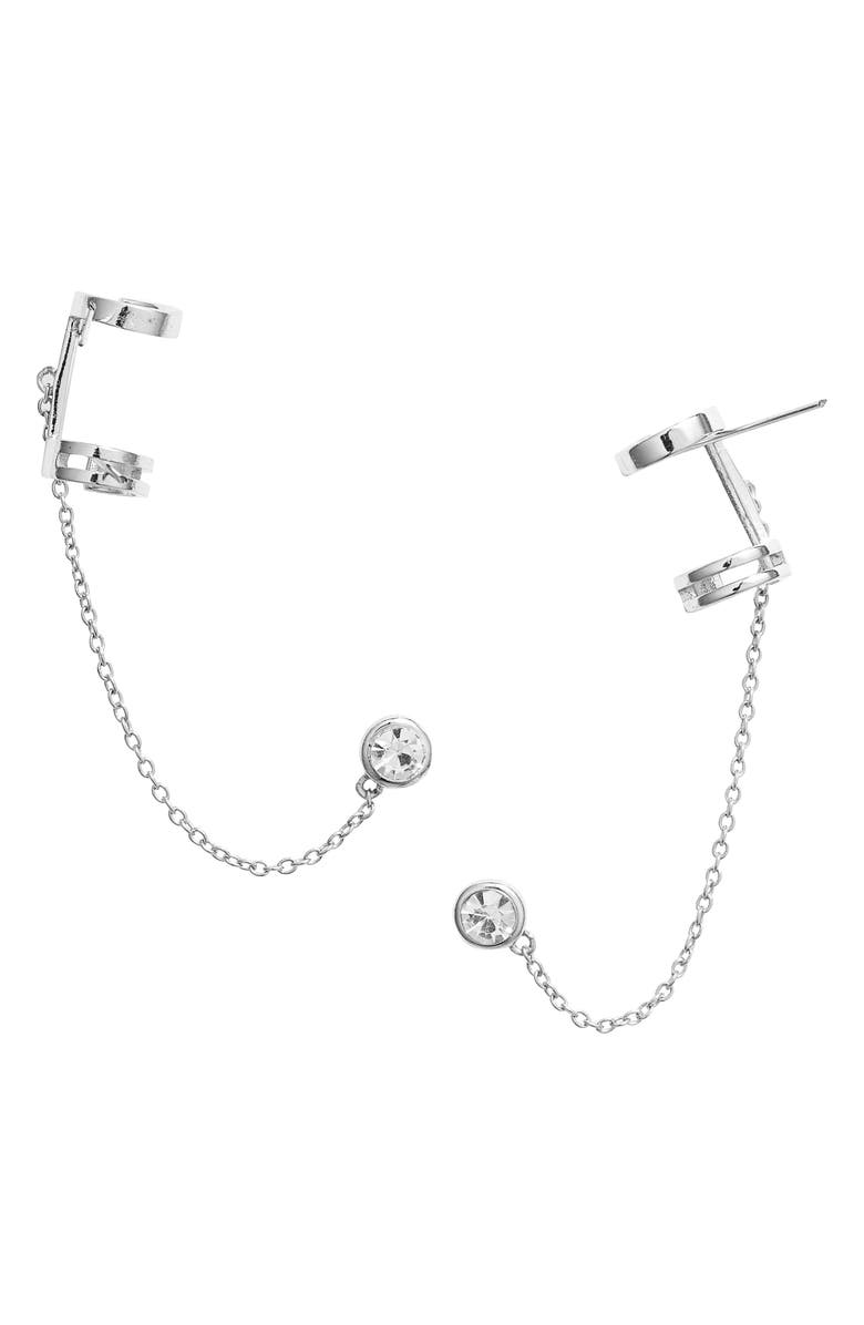 Sterling Forever Chained Stud Ear Cuff, Main, color, 
